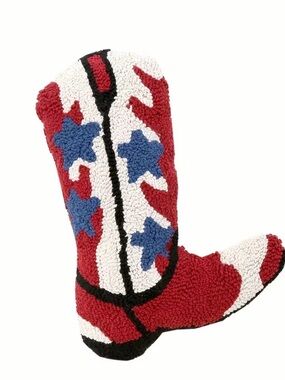 NWOT Colorful Textured Cowboy Boot Pillow, Red, White and Blue, Patriotic